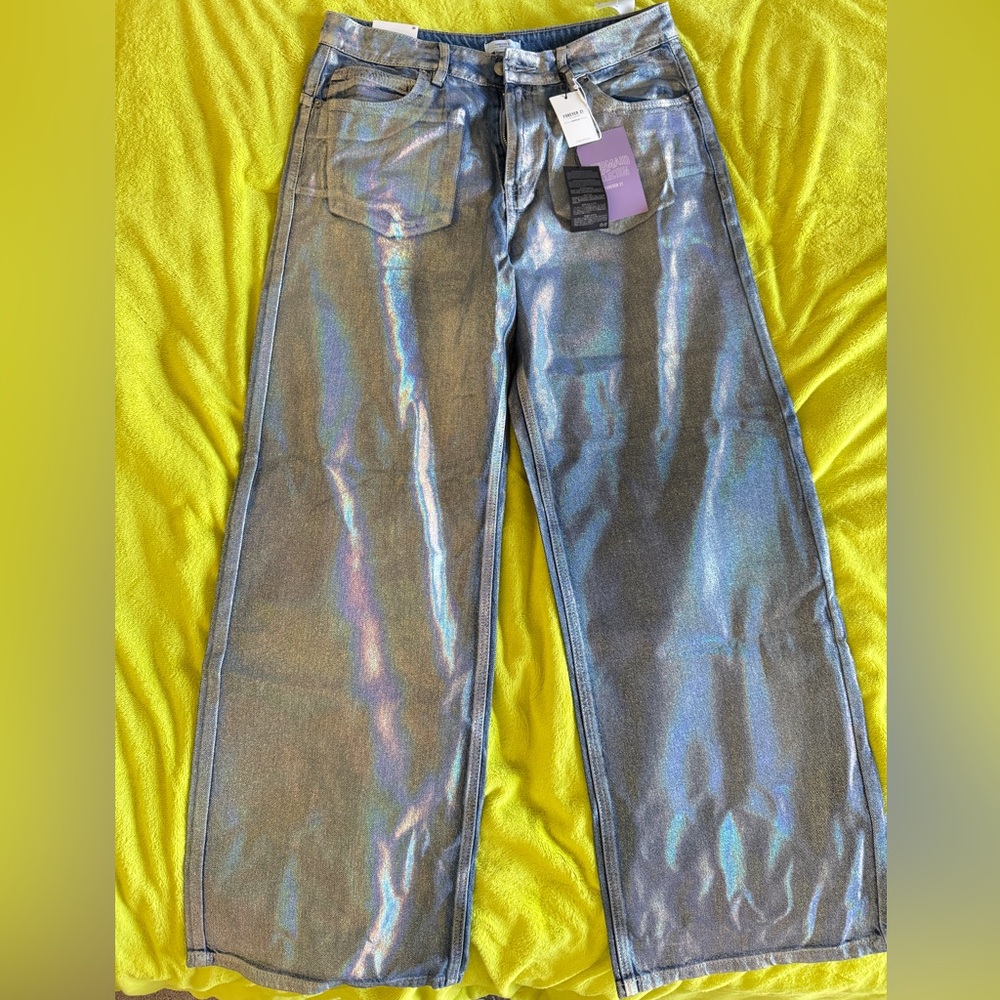 Forever 21 Mermaid Collection Iridescent Wide Leg Jeans